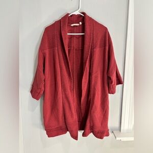 SOFT SURROUNDINGS Open Cardigan Shawl Collar Textured Cotton Brick Red sz S/M